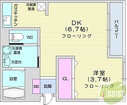エストラーダN18 1DKの間取図画像