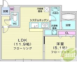 Kalmia桑園 1LDKの間取図画像