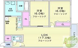 札幌市中央区南二十条西6丁目マンション 2LDKの間取図画像