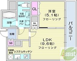 ラフィネタワー札幌南3条 1LDKの間取図画像