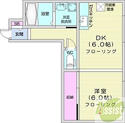ベルヴィル壱番館 1DKの間取図画像