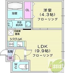 レジデンス北23条 1LDKの間取図画像