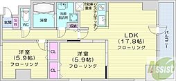 シティーコート北1条 2LDKの間取図画像