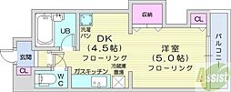 クレセント細川北25条 1DKの間取図画像