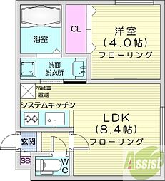 ホープ南7条 1LDKの間取図画像