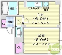 コート七条公園 1DKの間取図画像
