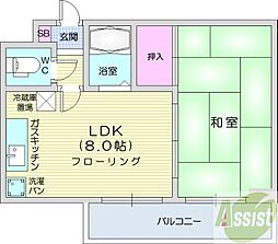 石橋ハイツ1 1DKの間取図画像