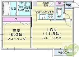 アストリアミヤノモリ 1LDKの間取図画像