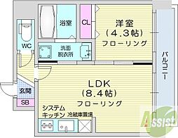 プライム・アーバン北11条 1LDKの間取図画像