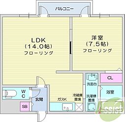 藤井ビル北23条2 1LDKの間取図画像
