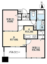 アクアタウン納屋橋住宅棟 2DKの間取図画像
