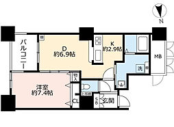 アクアタウン納屋橋住宅棟 1DKの間取図画像