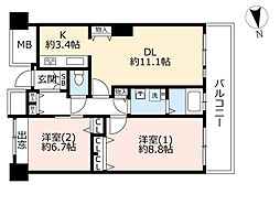 アクアタウン納屋橋住宅棟 2LDKの間取図画像