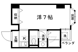 京都市営烏丸線 烏丸御池駅 徒歩7分の賃貸マンション 2階1Kの間取り