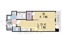 京都市営烏丸線 十条駅 徒歩4分の賃貸マンション 4階1LDKの間取り