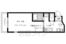 京都市営烏丸線 北大路駅 徒歩20分の賃貸マンション 4階1Kの間取り