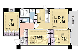 京都市営烏丸線 烏丸御池駅 徒歩4分の賃貸マンション 5階3LDKの間取り