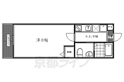 フラッティ京大北 1階1Kの間取り