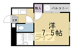 京都市営烏丸線 北大路駅 徒歩30分の賃貸マンション 1階1Kの間取り