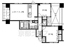 JR東海道・山陽本線 京都駅 徒歩7分の賃貸マンション 9階2LDKの間取り