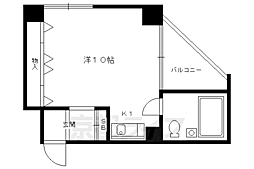 京都市営烏丸線 北大路駅 徒歩19分の賃貸マンション 2階1Kの間取り
