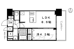 京都市営烏丸線 十条駅 徒歩5分の賃貸マンション 6階1LDKの間取り
