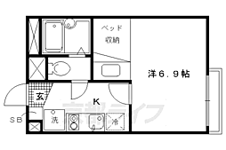 京福電気鉄道北野線 北野白梅町駅 徒歩7分の賃貸アパート 2階1Kの間取り