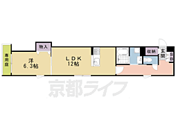 京都地下鉄東西線 二条城前駅 徒歩2分の賃貸マンション 1階1LDKの間取り
