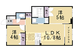 京都市営烏丸線 北大路駅 3.4kmの賃貸アパート 1階2LDKの間取り
