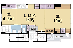京阪本線 七条駅 徒歩5分の賃貸マンション 5階2LDKの間取り