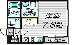 ハーモニーテラス新今里V 2階ワンルームの間取り