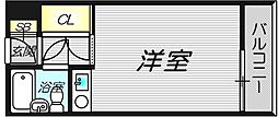 メロディーハイム中津2番館 9階ワンルームの間取り