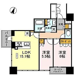ザ・ファインタワー大阪肥後橋 2LDKの間取図画像