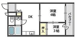 五條コーポ 2DKの間取図画像