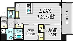 ルフォンプログレ南森町 2LDKの間取図画像