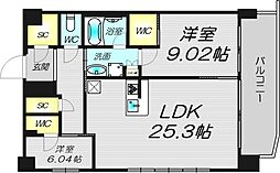 プレジオ梅田 2LDKの間取図画像