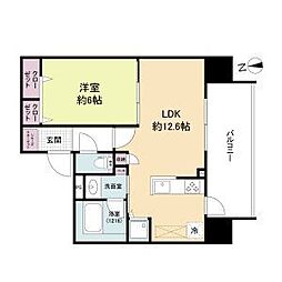 ブランシエスタ都島通 6階1LDKの間取り