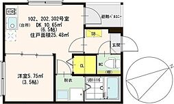 ハーモニーテラス清水VIII 2階1DKの間取り
