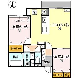 スペチアーレ城北公園 2階2LDKの間取り