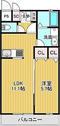 ハイツ清瀧 2階1LDKの間取り