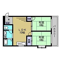 シャトル岡崎 1階2LDKの間取り