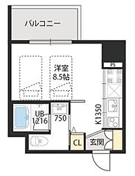 Innocent Doyama 8階ワンルームの間取り
