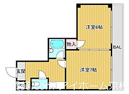 モリビル京橋 6階1DKの間取り