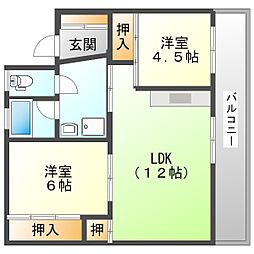 ビレッジハウス三橋1号棟 2LDKの間取図画像