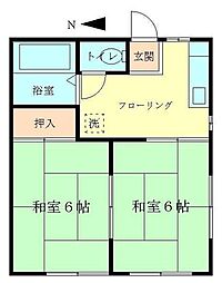 JR京浜東北・根岸線 鶴見駅 徒歩22分の賃貸アパート 2階2DKの間取り
