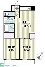 グランドール東寺尾 5階2LDKの間取り