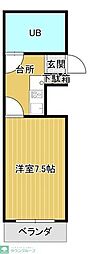 東急目黒線 元住吉駅 徒歩12分の賃貸マンション 2階1Kの間取り