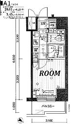 ルーブル川崎参番館 3階1Kの間取り
