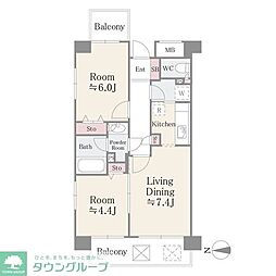 フレスコ川崎 5階2DKの間取り