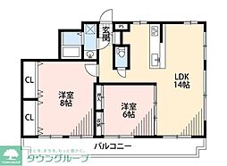 グリーンコート 2階2LDKの間取り
